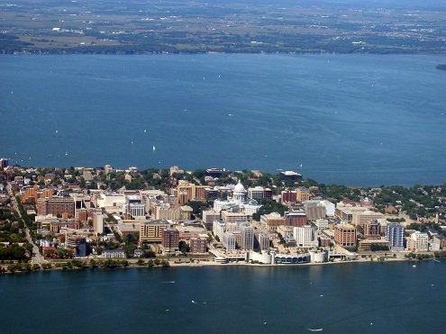 view from above water and buildings