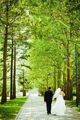 bride and groom walking