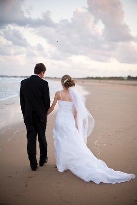 newlyweds on beach