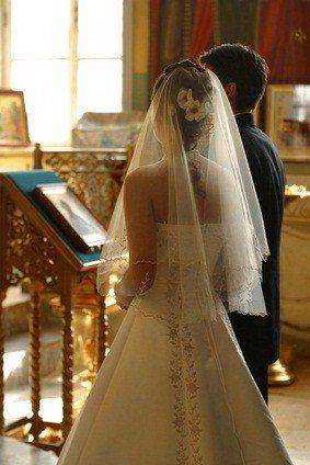 bride and groom in chapel