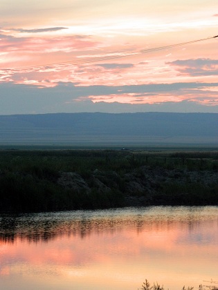 mountain and water sunset