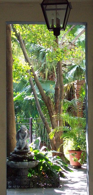 statue, water fountain, trees