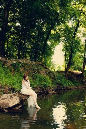 bride at lake