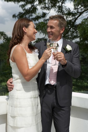 newlyweds toasting